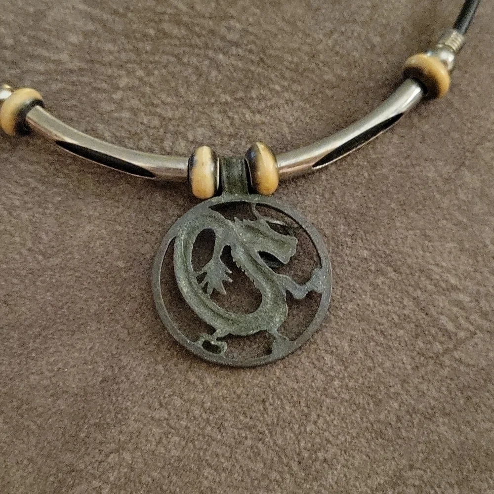 VTG PANAMA JACK Dragon Pendant Split Tube Unisex Castlecore Choker Necklace